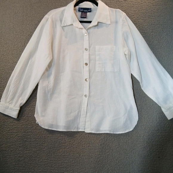 Susan Graver Style Women's M Long Sleeve Shirt White Mother Of Pearl Button-up - Picture 1 of 11